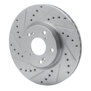 Acura CSX Brake Rotor (1) - Front Left - R1 Concepts - Drilled & Slotted - Silver - `02-`15